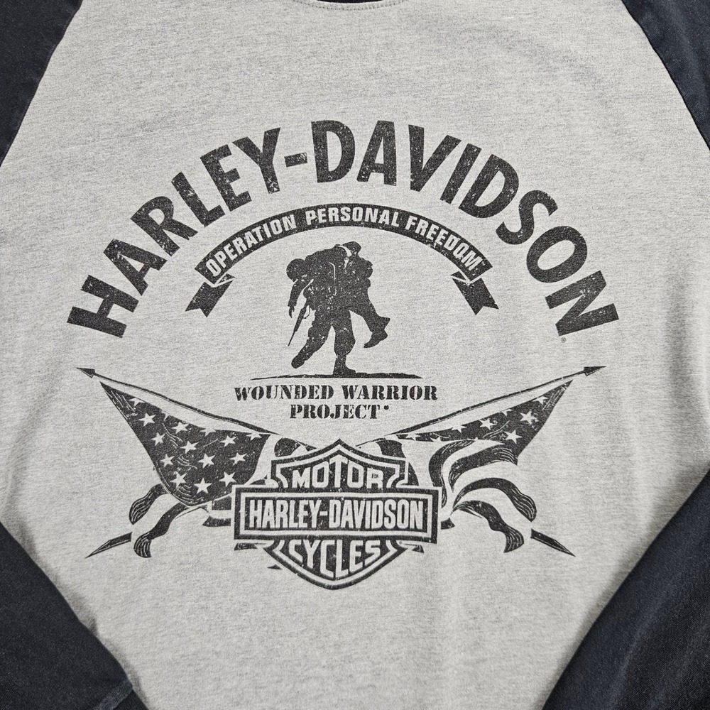 Harley-Davidson Wounded Warrior Project T-Shirt Men's 2XL Raglan Tee Gray Black - Picture 5 of 8